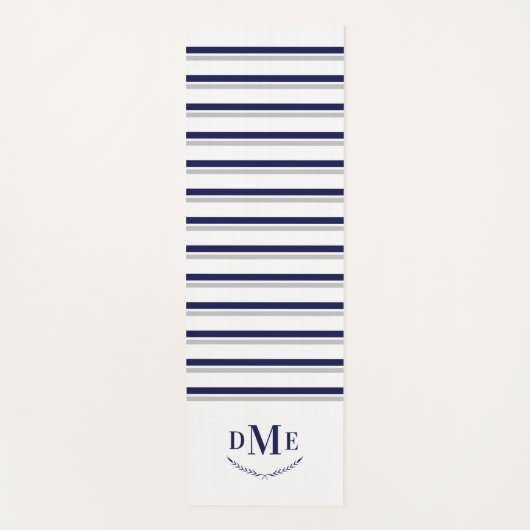 Navy Blue Grey Stripes Classic Monogram Exercy Yogamat (Voorkant)