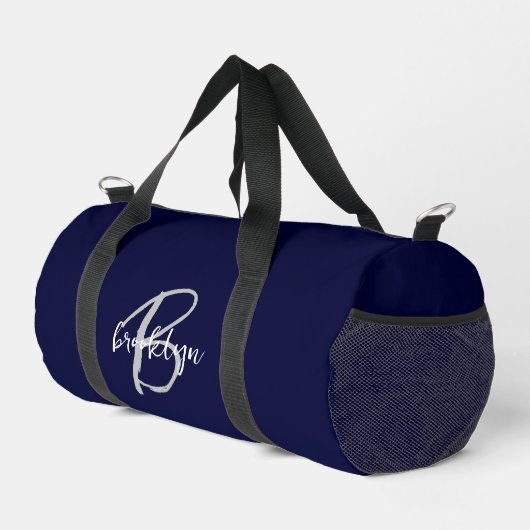Navy Blue Grey White Script Monogram Plunjezak (Rechterhoek)