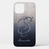 Navy Blue Grey White, stijlvol monogram Case-Mate iPhone Case (Achterkant)