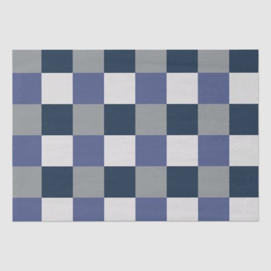 Navy Blue Grijs Witte Checkerboard Checkers Tissuepapier (Voorkant)