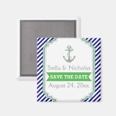 Navy blue, groene nautische bruiloft Save the Date Magneet (Voorkant / Achterkant)