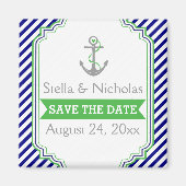 Navy blue, groene nautische bruiloft Save the Date Magneet (Voorkant)
