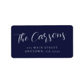 Navy Blue Groot Script Modern Retour Adres Label (Voorkant)