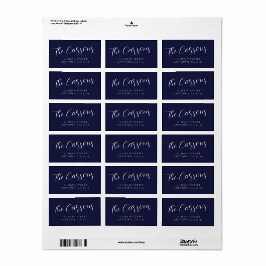Navy Blue Groot Script Modern Retour Adres Label (Full Sheet)