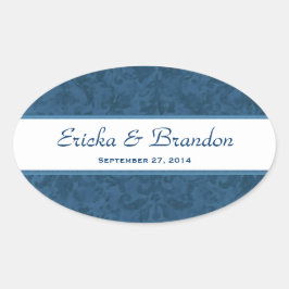 Navy Blue Grunge Damask Oval Sticker