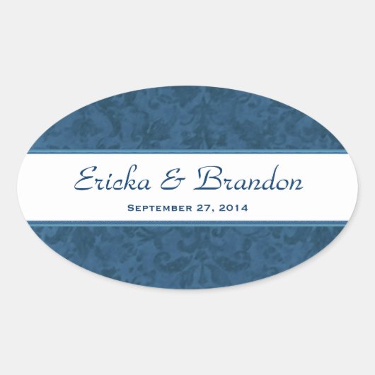 Navy Blue Grunge Damask Oval Sticker (Voorkant)