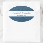 Navy Blue Grunge Damask Oval Sticker (Tas)
