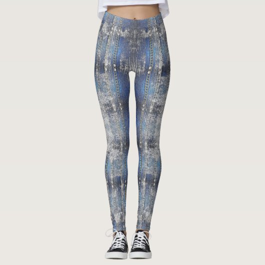 Navy Blue Grunge Denim Textuur | Leggings (Voorkant)