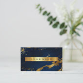 Navy Blue Grungy Gold Marble Vip Visitekaartje (Staand voorkant)