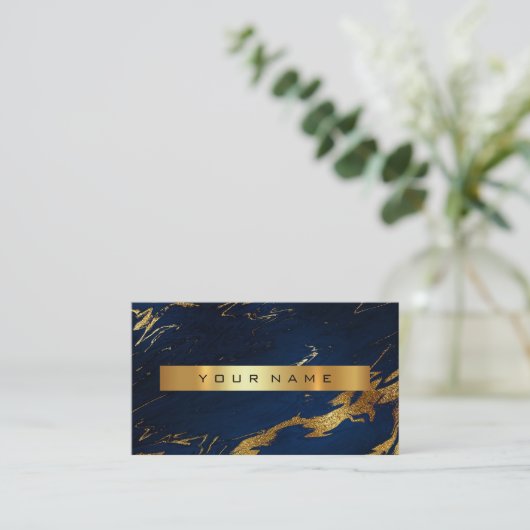 Navy Blue Grungy Gold Marble Vip Visitekaartje (Staand voorkant)