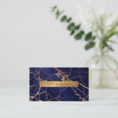 Navy Blue Grungy Gold Marble Vip Visitekaartje (Staand voorkant)