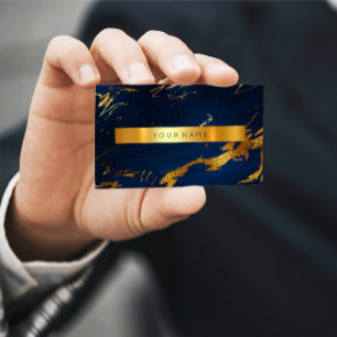 Navy Blue Grungy Gold Marble Vip Visitekaartje