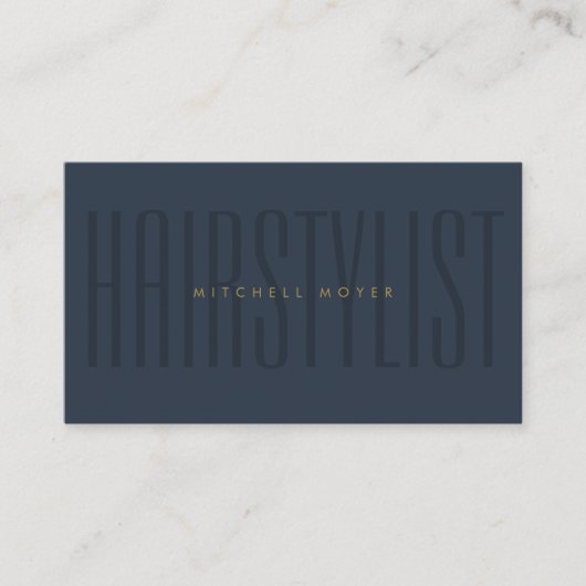Navy Blue Hair Stylist Typografie Minimalist Visitekaartje (Voorkant)