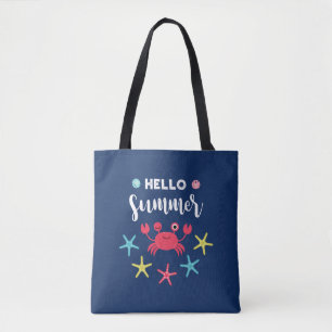 Navy Blue Hallo Summer Happy Crab Tote Bag