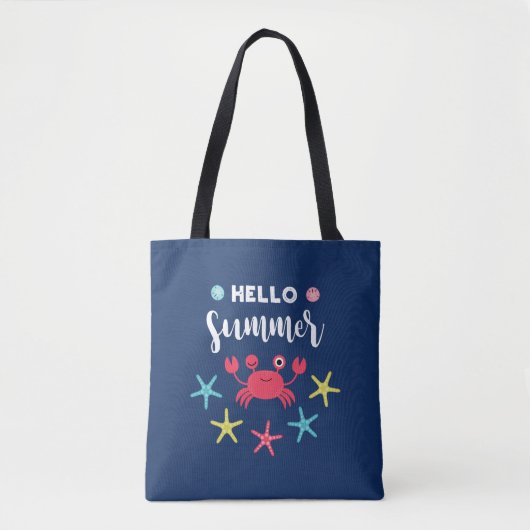 Navy Blue Hallo Summer Happy Crab Tote Bag (Voorkant)
