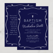 Navy Blue Hand Drawn Baptism Invitation Kaart (Voorkant / Achterkant)