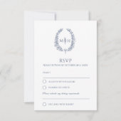 Navy blue hand-getekende bladmonogram RSVP bruilof (Achterkant)