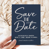 Navy Blue Hand Lettered Script Wedding Save The Date