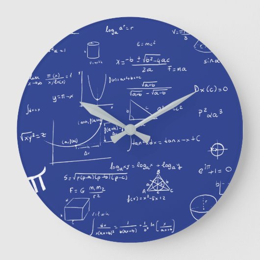 Navy Blue Handgeschreven Formulas Wiskunde Grote Klok (Voorkant)