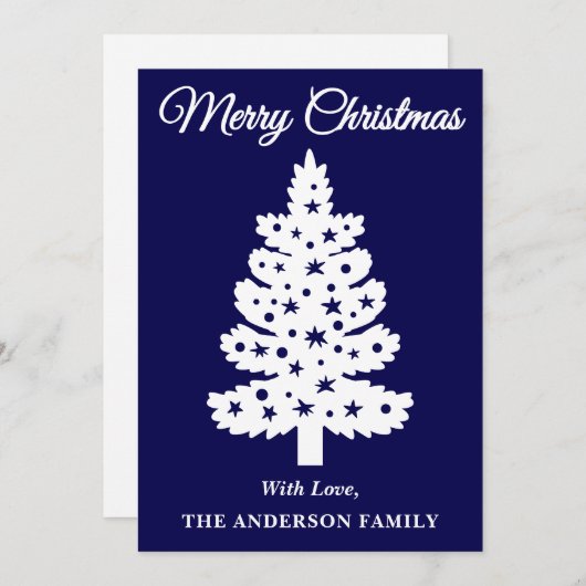 Navy Blue Handgeschreven Script Kerstboom Feestdagenkaart (Voorkant / Achterkant)