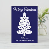 Navy Blue Handgeschreven Script Kerstboom Feestdagenkaart (Staand voorkant)
