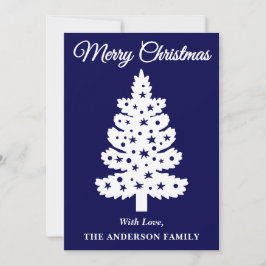Navy Blue Handgeschreven Script Kerstboom Feestdagenkaart