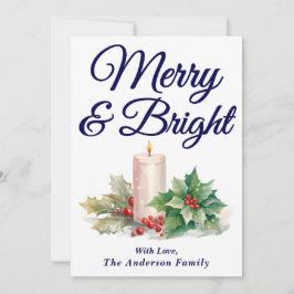 Navy Blue Handgeschreven Script Merry & Bright Feestdagenkaart