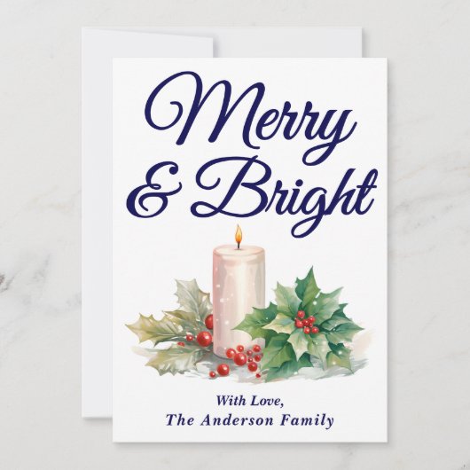 Navy Blue Handgeschreven Script Merry & Bright Feestdagenkaart (Voorkant)