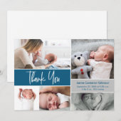 Navy Blue Handlettering Fotocollage Baby shower Bedankkaart (Voorkant / Achterkant)