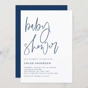 Navy Blue Handwrited Script-Baby shower Kaart