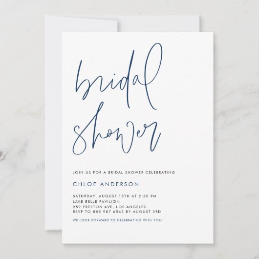 Navy Blue Handwrited Script-Vrijgezellenfeest Kaart (Voorkant)
