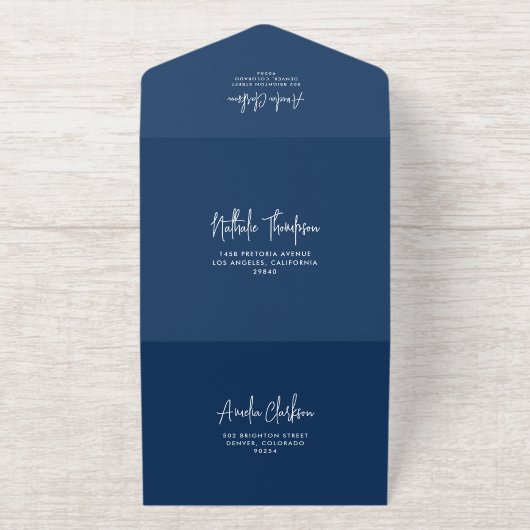 Navy Blue Handwriting Modern Typography Wedding All In One Uitnodiging (Buiten)
