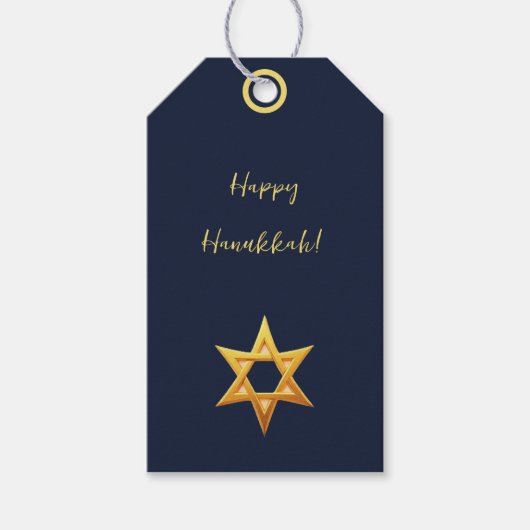 Navy Blue Hanukkah Golden David Star Cadeaulabel (Voorkant)