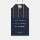 Navy Blue Hanukkah Golden David Star Cadeaulabel (Achterkant)