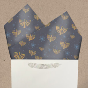 Navy Blue Hanukkah Menorah Star van David Pattern Tissuepapier