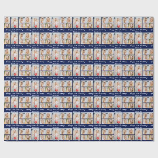 Navy Blue Happy Birthday Photo Collage Cadeaupapier (Vlak)