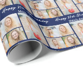 Navy Blue Happy Birthday Photo Collage Cadeaupapier (Rol Hoek)