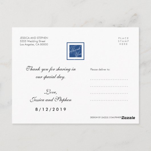 Navy Blue Hartelijk dank voor uw bruiloft 4 Foto B Briefkaart (Achterkant)