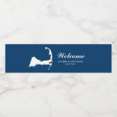 Navy Blue Harwich Cape Cod Kaart rood hart Bruilof Waterfles Etiket (Enkel label)