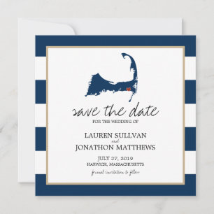 Navy Blue Harwich Cape Cod Map opslaan op datum Save The Date