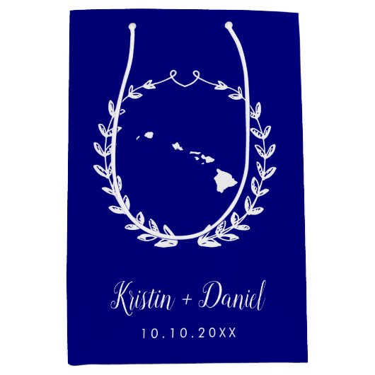 Navy Blue Hawaii Map Weddenschap Welkom Swag Medium Cadeauzakje (Voorkant)