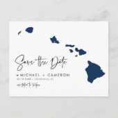 Navy Blue Hawaii State Map QR Code Bewaar de datum Aankondigingskaart (Voorkant)