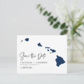 Navy Blue Hawaii State Map QR Code Bewaar de datum Aankondigingskaart (Staand voorkant)