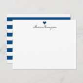 Navy Blue Heart Feminine Script Girly Cute Stripe Notitiekaartje (Voorkant / Achterkant)