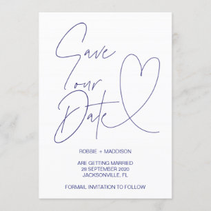 Navy Blue Heart Save Our Date Wedding Invites Kaart