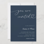 Navy Blue Heart Script 3 Photo Collage Wedding Kaart (Voorkant)