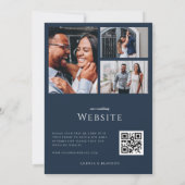 Navy Blue Heart Script 3 Photo Collage Wedding Kaart (Achterkant)