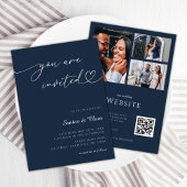 Navy Blue Heart Script 3 Photo Collage Wedding Kaart