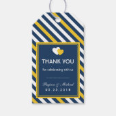 Navy Blue Heart Stripes Pattern Wedding Gift Label Cadeaulabel (Voorkant)