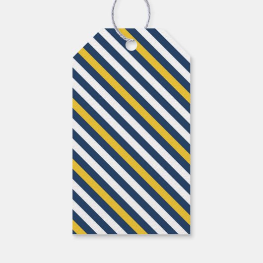 Navy Blue Heart Stripes Pattern Wedding Gift Label Cadeaulabel (Achterkant)